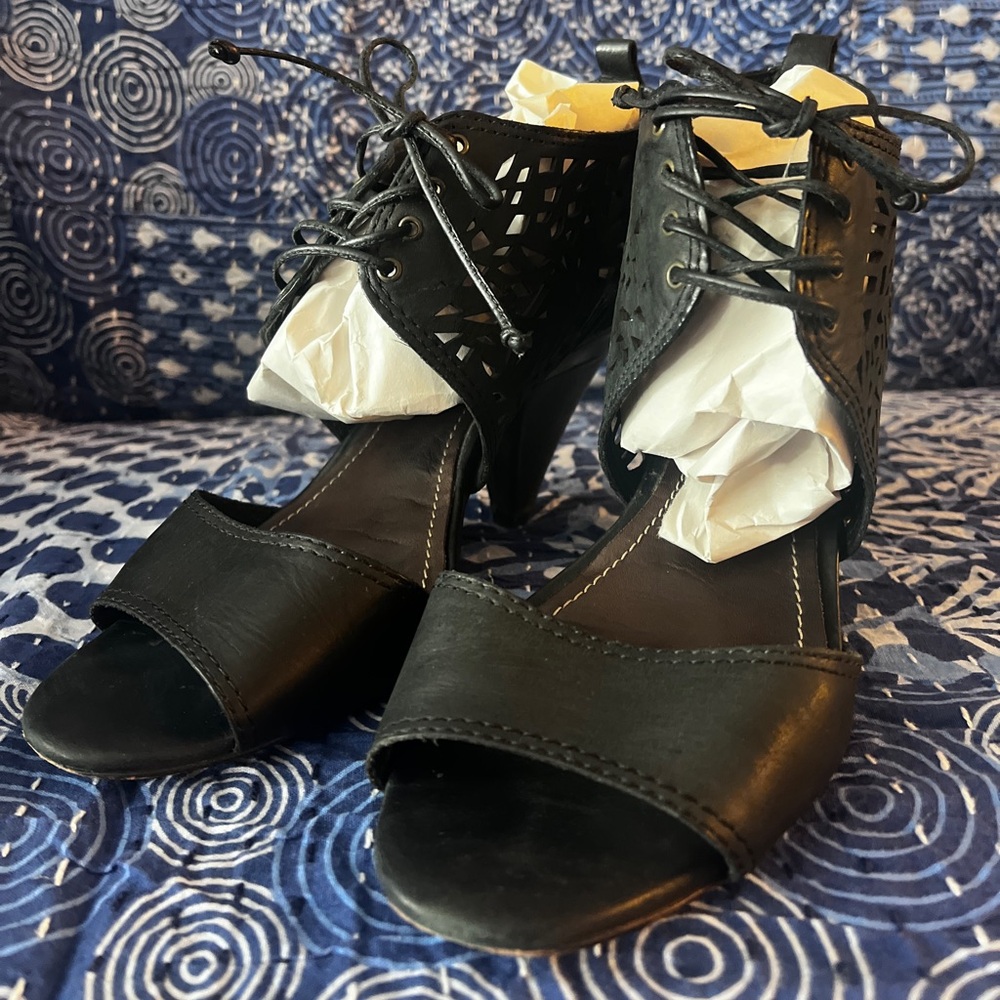 All Saints Black Cut-Out Lace-Up Heels